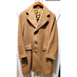 Black Diamond Kosins Mens Long CASHMERE Overcoat Size 42 Camel Brown Tan VINTAGE